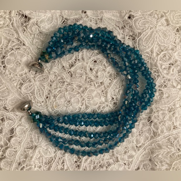 MAGNETIC CLASP Bracelet 5 Strands Dk TURQUOISE AB Austrian Crystals 7 1/2” NWT - Picture 8 of 14